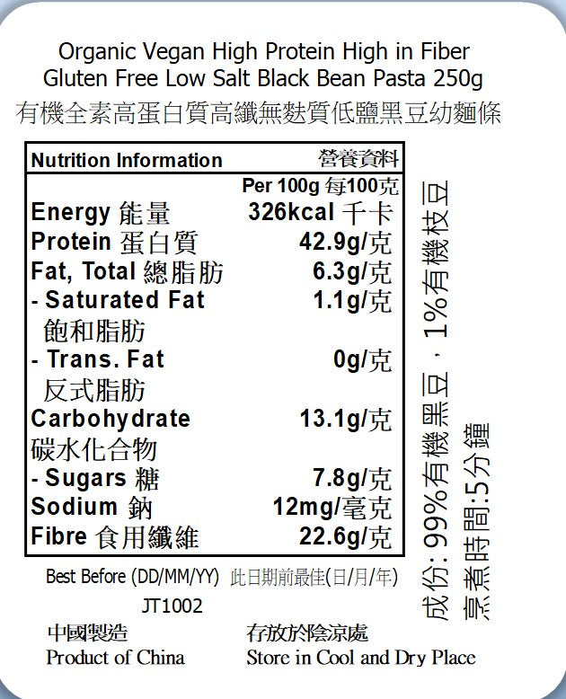 Black Bean Pasta - High Protein, High Fiber